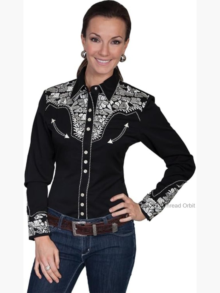 Embroidered Yoke Western Snap Shirt Long Sleeve Loose Fit